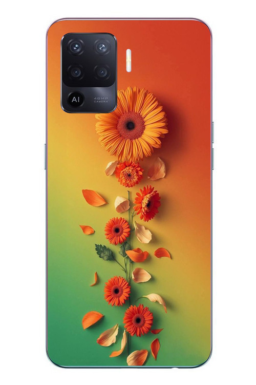 Oppo Reno 5 Lite Uyumlu Ayçiçeği Bükleleri Baskılı Silikon Kılıf