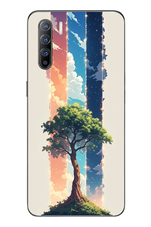 Oppo Reno 3 Uyumlu Yalnız Ağaç Dört Mevsim Baskılı Silikon Kılıf