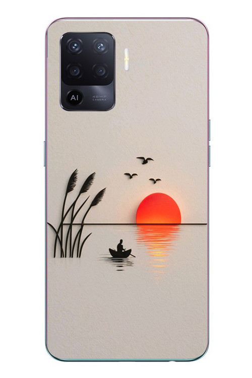 Oppo Reno 5 Lite Uyumlu Gün Batımı Çizim Baskılı Silikon Kılıf