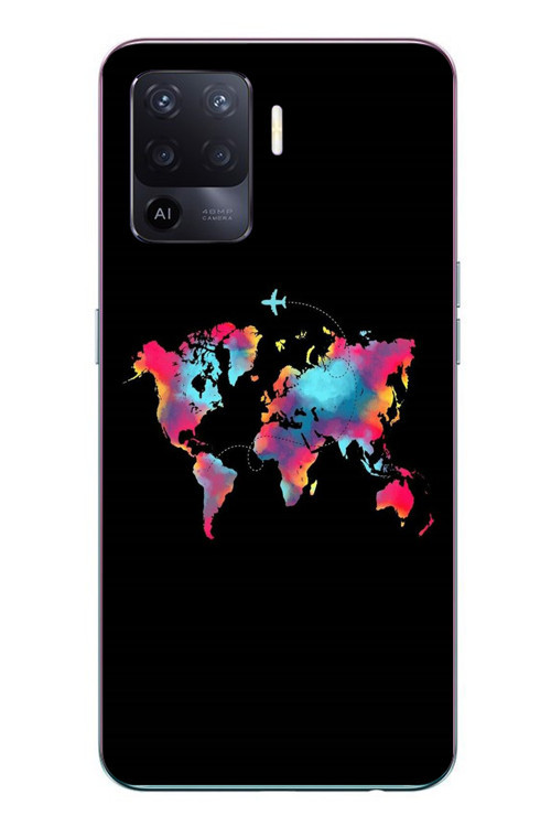 Oppo Reno 5 Lite Uyumlu Dünya Renkli Haritası Baskılı Silikon Kılıf