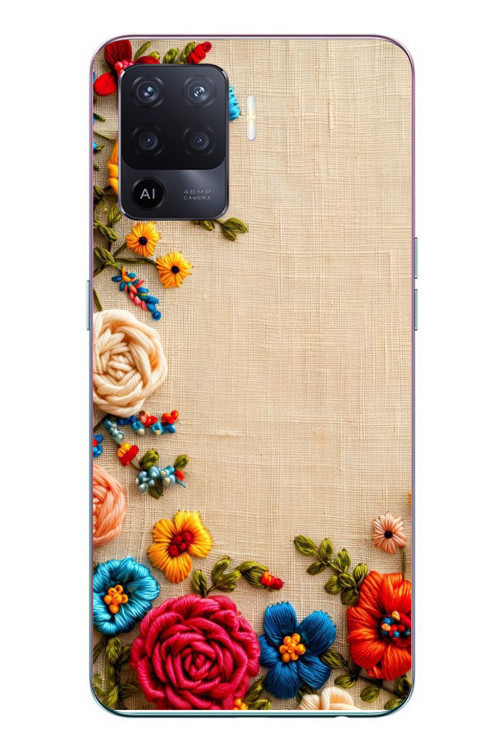 Oppo Reno 5 Lite Uyumlu İşlemeli İğne Oyası Baskılı Silikon Kılıf