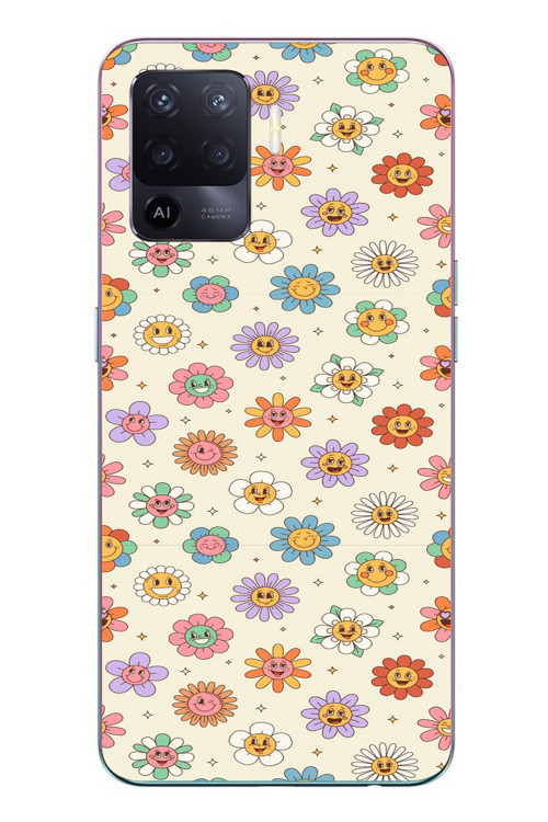 Oppo Reno 5 Lite Uyumlu Gülen Çiçekler Baskılı Silikon Kılıf