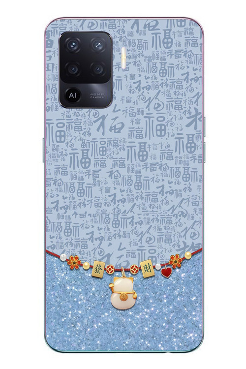 Oppo Reno 5 Lite Uyumlu Mavi Japon Desen Baskılı Silikon Kılıf