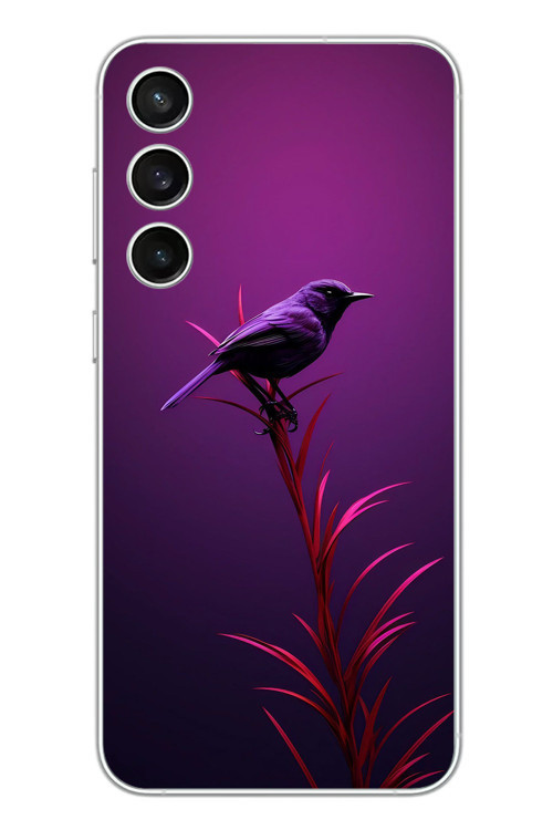 Samsung Galaxy S23 Fe Uyumlu Mor Kuş Dalda Baskılı Silikon Kılıf