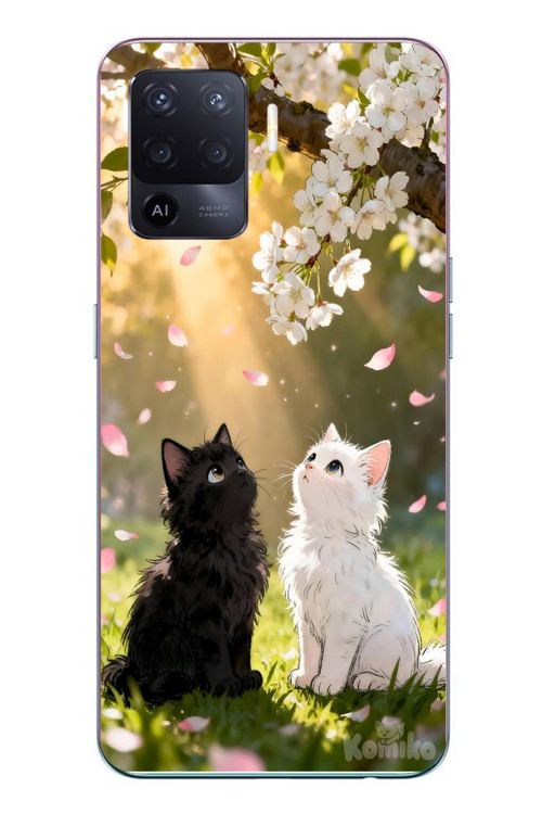 Oppo Reno 5 Lite Uyumlu İlkbahar Kedileri Baskılı Silikon Kılıf