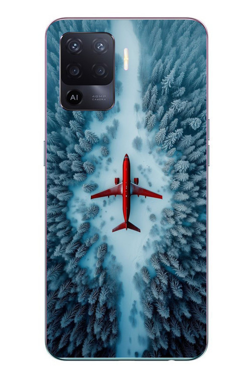 Oppo Reno 5 Lite Uyumlu Kış Ortasında Uçak Baskılı Silikon Kılıf