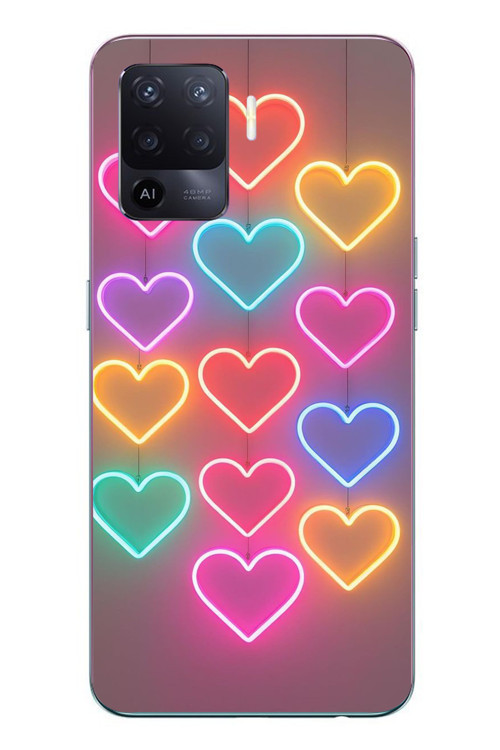 Oppo Reno 5 Lite Uyumlu Neon Kalpler Baskılı Silikon Kılıf