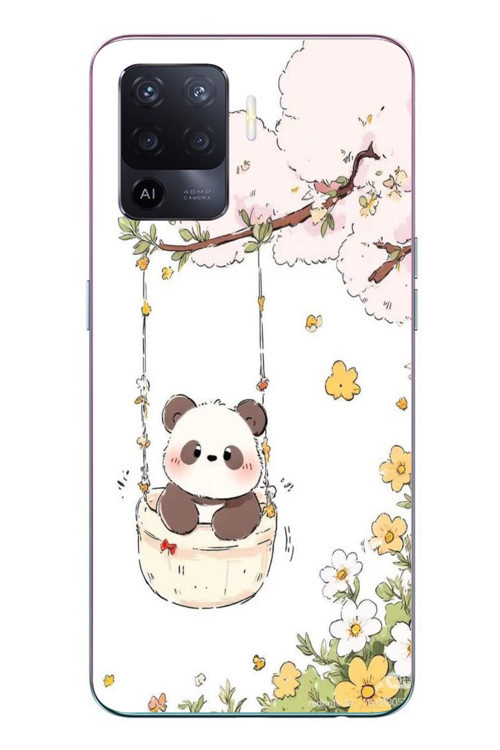 Oppo Reno 5 Lite Uyumlu Sallanan Panda Baskılı Silikon Kılıf