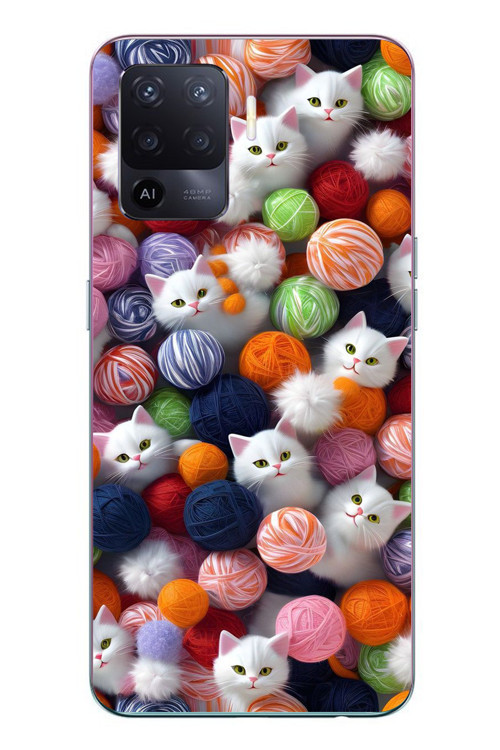 Oppo Reno 5 Lite Uyumlu Renkli Kediler Baskılı Silikon Kılıf
