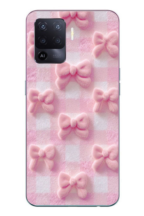 Oppo Reno 5 Lite Uyumlu Pembe Kurdeleler Baskılı Silikon Kılıf