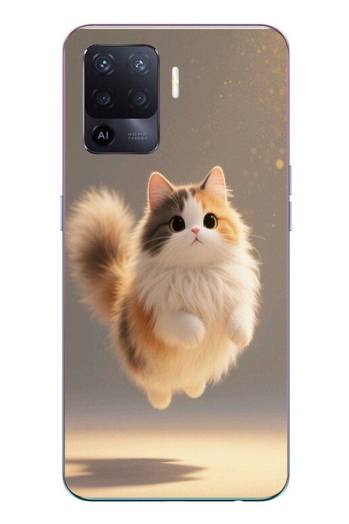 Oppo Reno 5 Lite Uyumlu Zıplayan Kedi Baskılı Silikon Kılıf