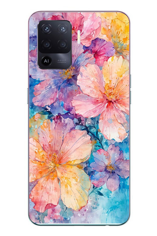 Oppo Reno 5 Lite Uyumlu Yağlı Boya Çiçekler Baskılı Silikon Kılıf