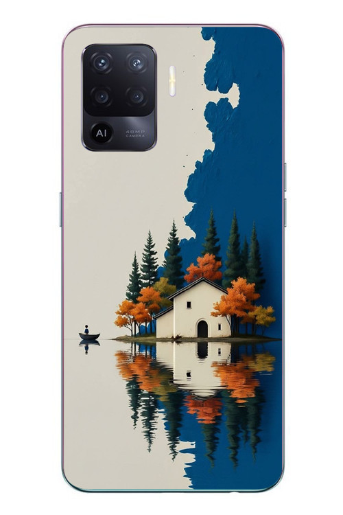 Oppo Reno 5 Lite Uyumlu Sonbahar Evi Baskılı Silikon Kılıf