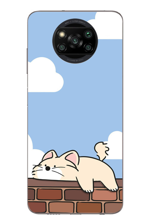 Poco X3 Uyumlu Duvar Üstünde Kedi Baskılı Silikon Kılıf