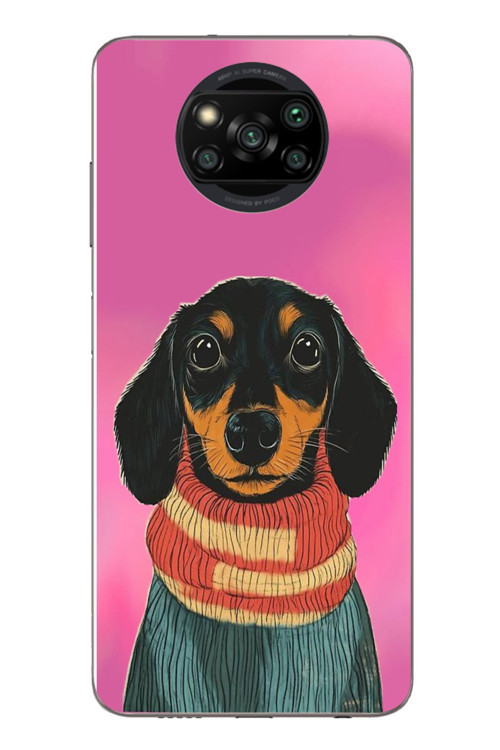 Poco X3 Uyumlu Sevimli Siyah Köpek Baskılı Silikon Kılıf