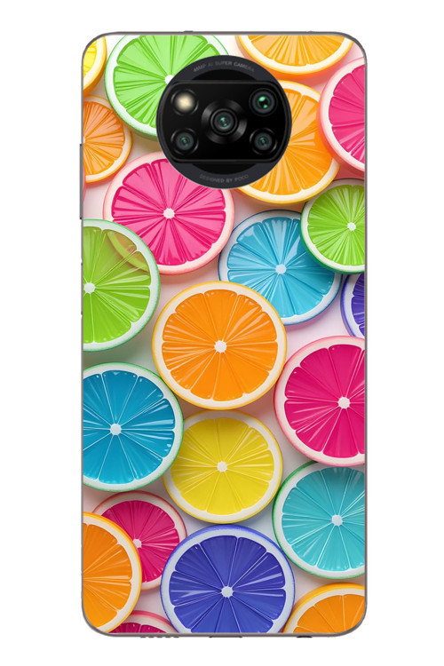 Poco X3 Uyumlu Renkli Lime Dilimler Baskılı Silikon Kılıf