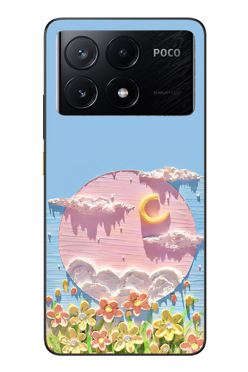Poco X6 Pro Uyumlu Çiçekli Ay Baskılı Silikon Kılıf