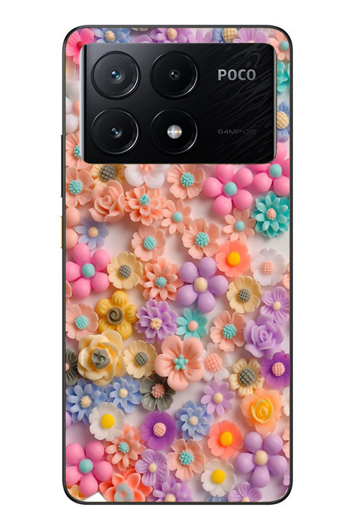 Poco X6 Pro Uyumlu Çiçek Bükleleri Baskılı Silikon Kılıf