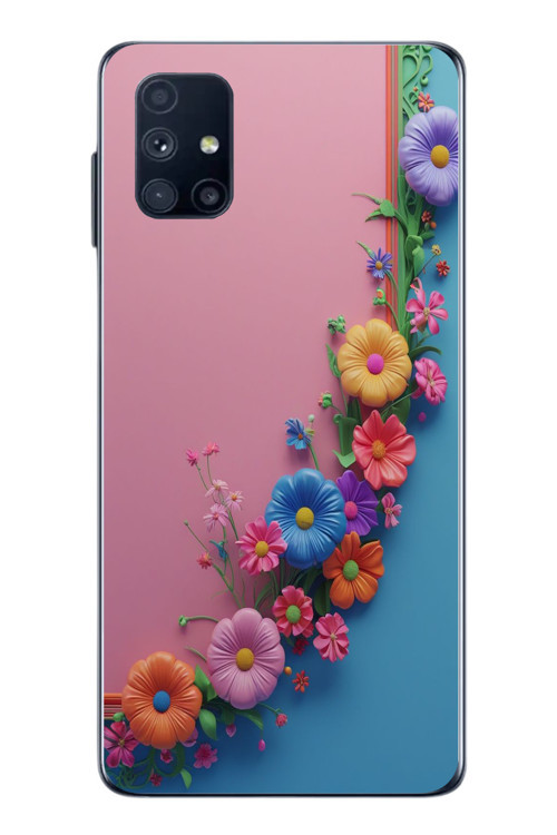 Samsung Galaxy M51 Uyumlu Pembe Mavi Sarmaşık Baskılı Silikon Kılıf