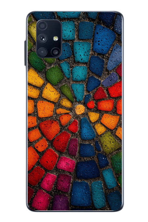 Samsung Galaxy M51 Uyumlu Gökkuşağı Renkli Kaldırım Baskılı Silikon Kılıf