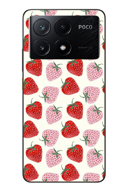 Poco X6 Pro Uyumlu Kırmızı Pembe Çilekler Baskılı Silikon Kılıf