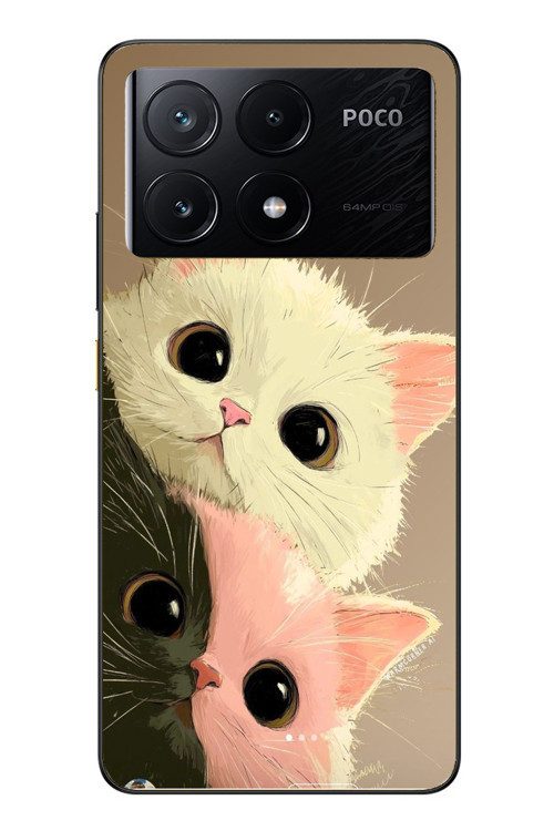 Poco X6 Pro Uyumlu Pembe Siyah Beyaz Kedi Baskılı Silikon Kılıf
