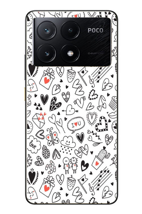Poco X6 Pro Uyumlu Retro Kalp Karışık Baskılı Silikon Kılıf