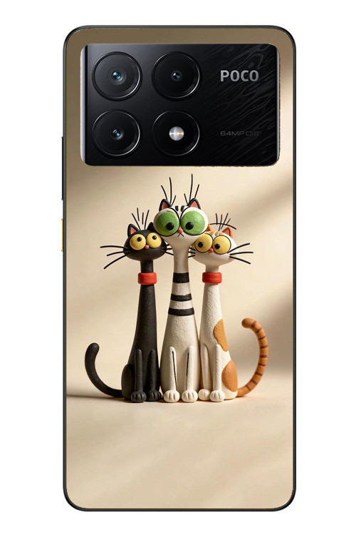 Poco X6 Pro Uyumlu Neşeli Kedi Ailesi Baskılı Silikon Kılıf
