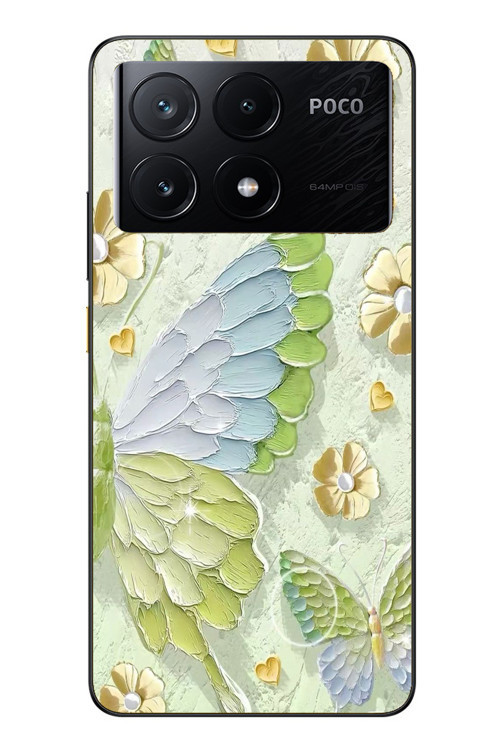 Poco X6 Pro Uyumlu Yeşil Mavi Kelebek Baskılı Silikon Kılıf