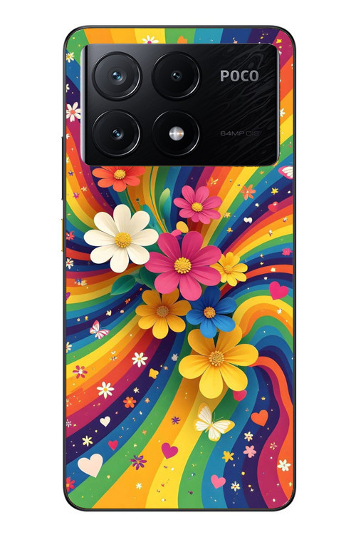 Poco X6 Pro Uyumlu Renkli Gökkuşağı Çiçekleri Baskılı Silikon Kılıf