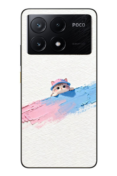 Poco X6 Pro Uyumlu Pembe Mavi Kedi Baskılı Silikon Kılıf