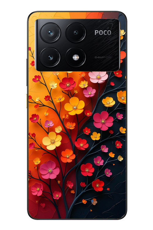 Poco X6 Pro Uyumlu Sonbahar Çiçekleri Baskılı Silikon Kılıf