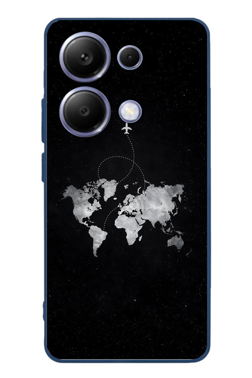 Poco X7 Pro Uyumlu Dünya Haritası Uçuş Baskılı Silikon Kılıf