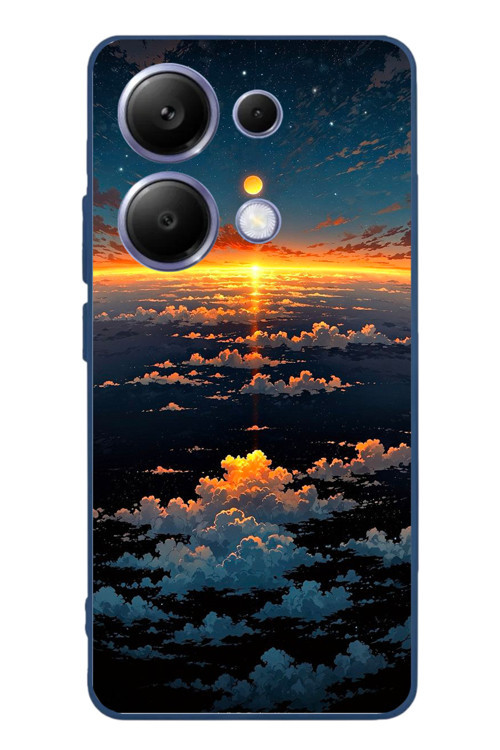 Poco X7 Pro Uyumlu Gün Batımı ve Ay Baskılı Silikon Kılıf