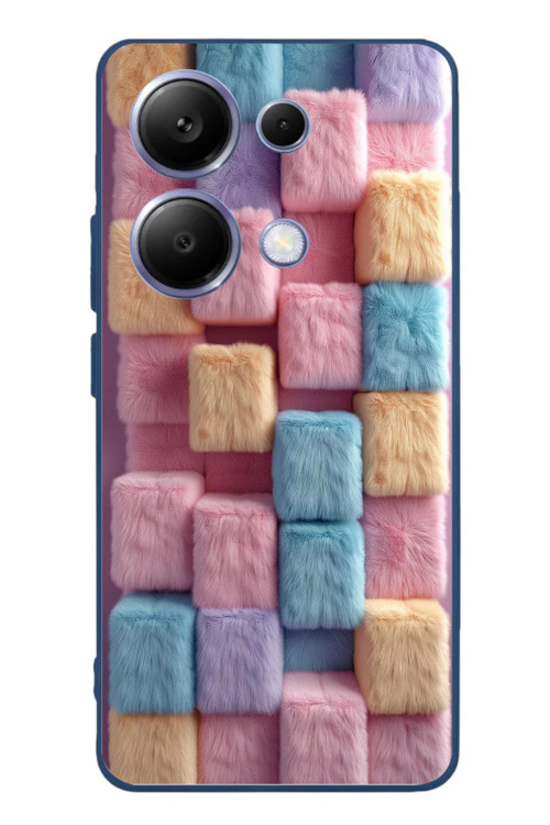 Poco X7 Pro Uyumlu Pembe Tüylü Kareler Baskılı Silikon Kılıf