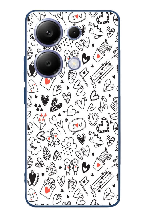 Poco X7 Pro Uyumlu Retro Kalp Karışık Baskılı Silikon Kılıf