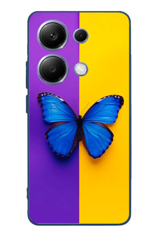 Poco X7 Pro Uyumlu Mor Sarı Kelebek Baskılı Silikon Kılıf