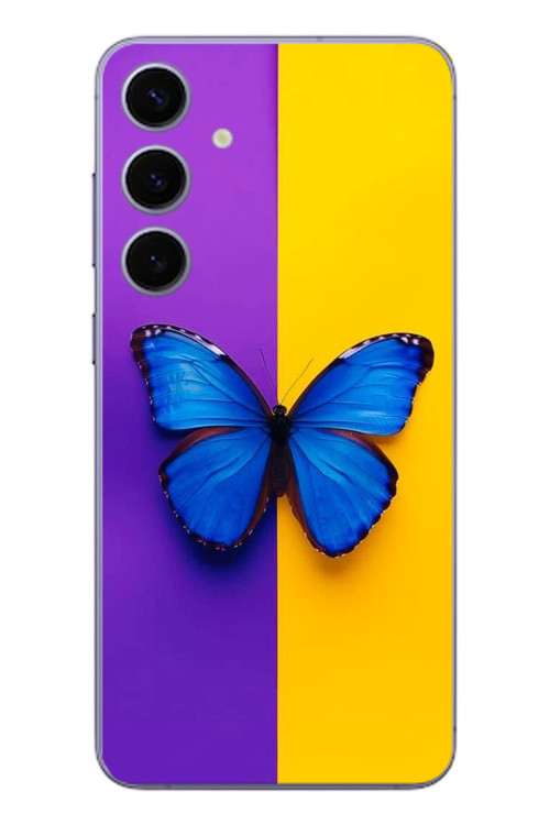 Samsung Galaxy S24 Plus Uyumlu Mor Sarı Kelebek Baskılı Silikon Kılıf