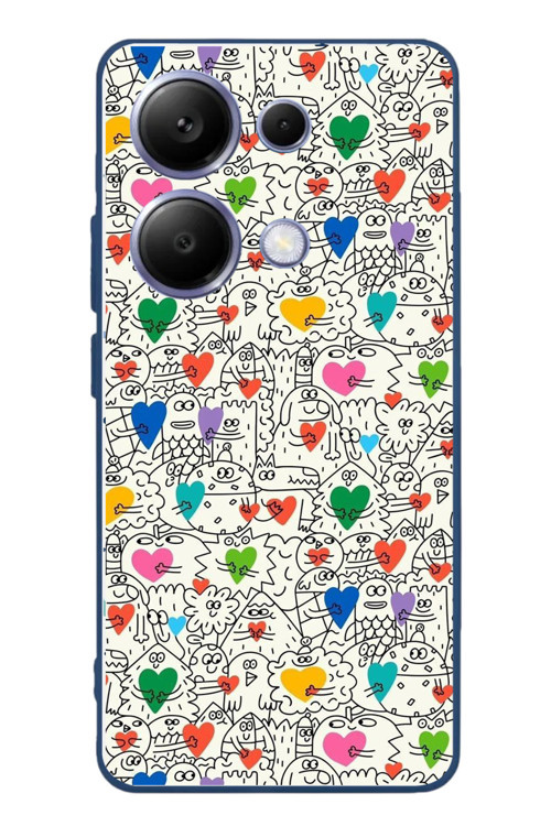Poco X7 Pro Uyumlu Kalp Çizgileri Karışık Baskılı Silikon Kılıf