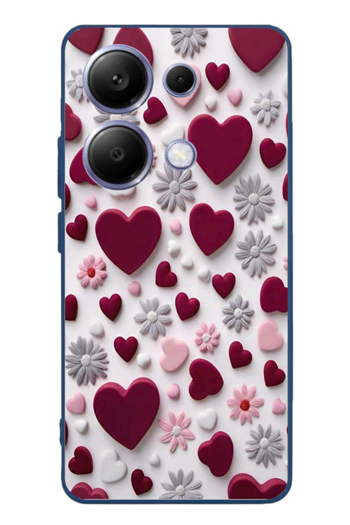 Poco X7 Pro Uyumlu Kırmızı ve Pembe Kalpler Baskılı Silikon Kılıf