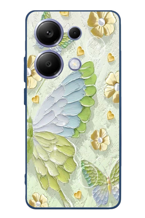 Poco X7 Pro Uyumlu Yeşil Mavi Kelebek Baskılı Silikon Kılıf