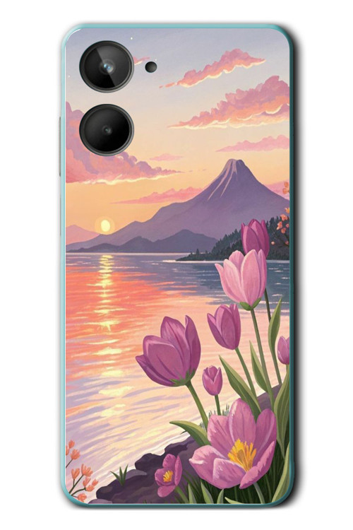 Realme 10 4G Uyumlu Çiçek Yağlı Boya Baskılı Silikon Kılıf
