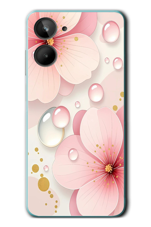 Realme 10 4G Uyumlu Damlalı Çiçekler Baskılı Silikon Kılıf