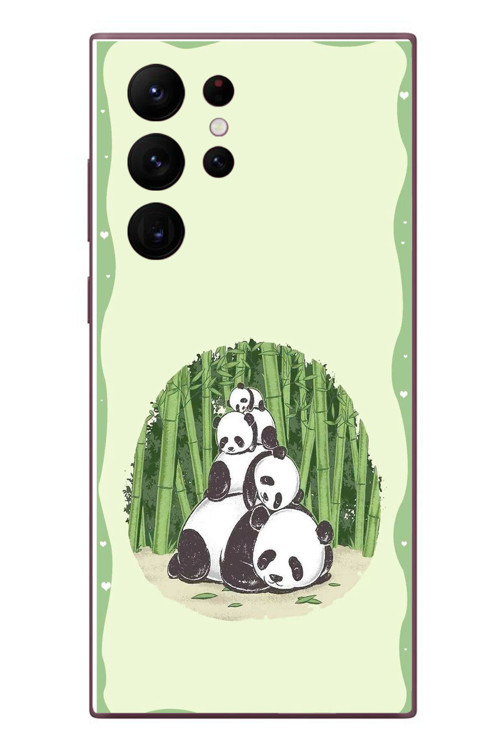 Samsung Galaxy S22 Ultra Uyumlu Panda Ailesi Baskılı Silikon Kılıf