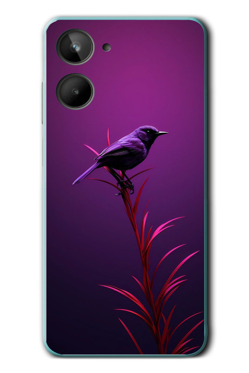 Realme 10 4G Uyumlu Mor Kuş Dalda Baskılı Silikon Kılıf