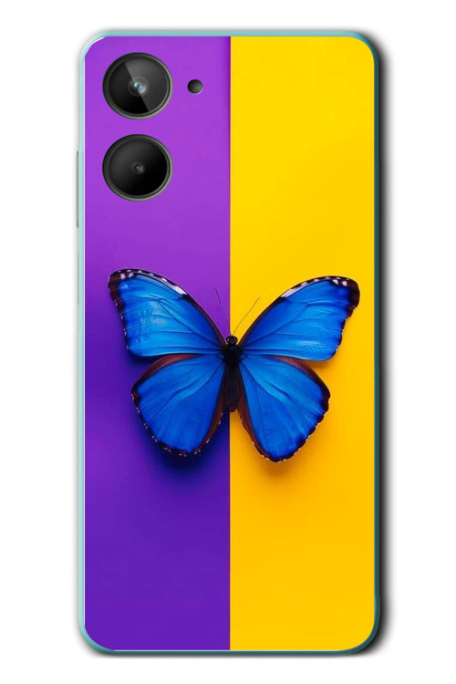 Realme 10 4G Uyumlu Mor Sarı Kelebek Baskılı Silikon Kılıf