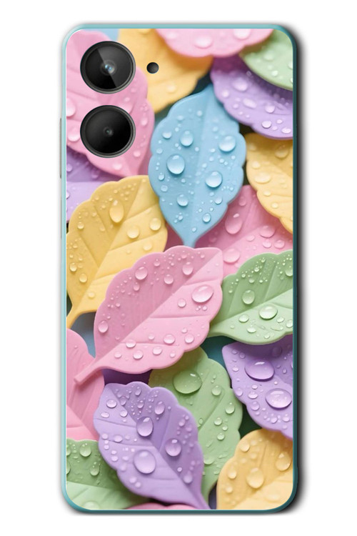 Realme 10 4G Uyumlu Pastel Damlalıklı Yapraklar Baskılı Silikon Kılıf
