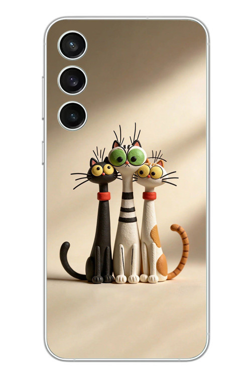 Samsung Galaxy S23 Fe Uyumlu Neşeli Kedi Ailesi Baskılı Silikon Kılıf