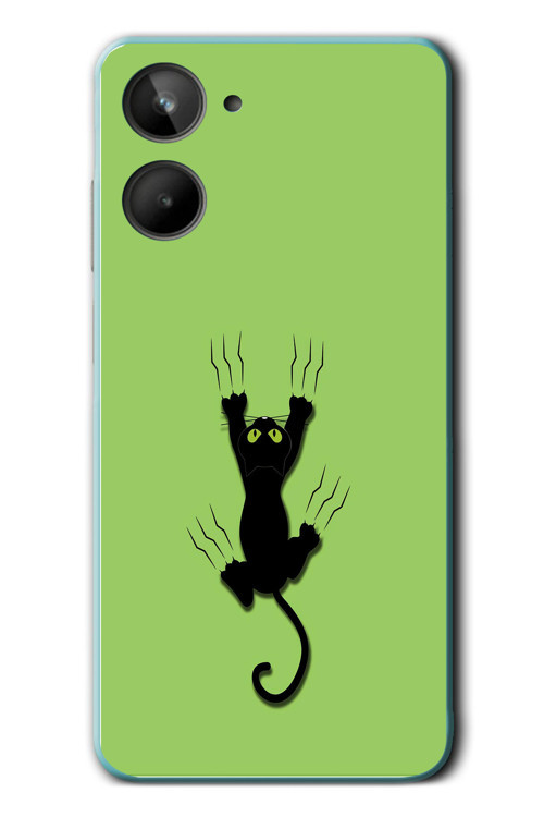 Realme 10 4G Uyumlu Tutunan Kedi Baskılı Silikon Kılıf