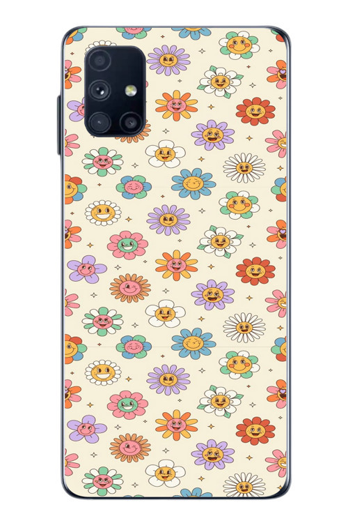 Samsung Galaxy M51 Uyumlu Gülen Çiçekler Baskılı Silikon Kılıf